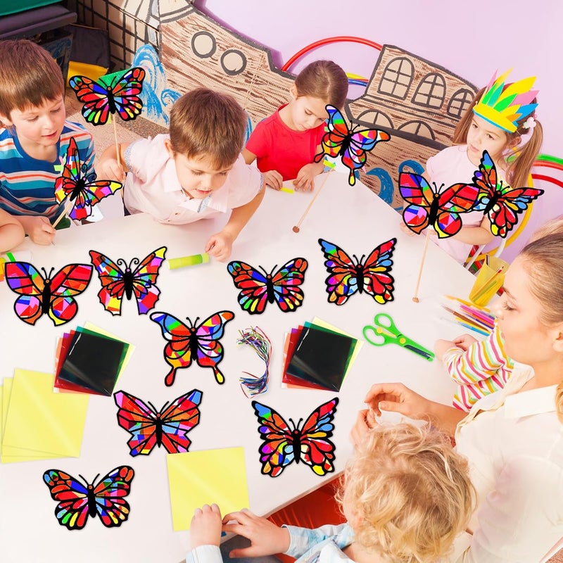EggSun 36 Sets Butterfly Suncatchers Crafts Kit for Kids Ornaments Stained Glass Window Arts and Crafts Supplies for Classroom Holiday Birthday Projects Home Party Favors Decorations Ages 4 8 12 - Image 5